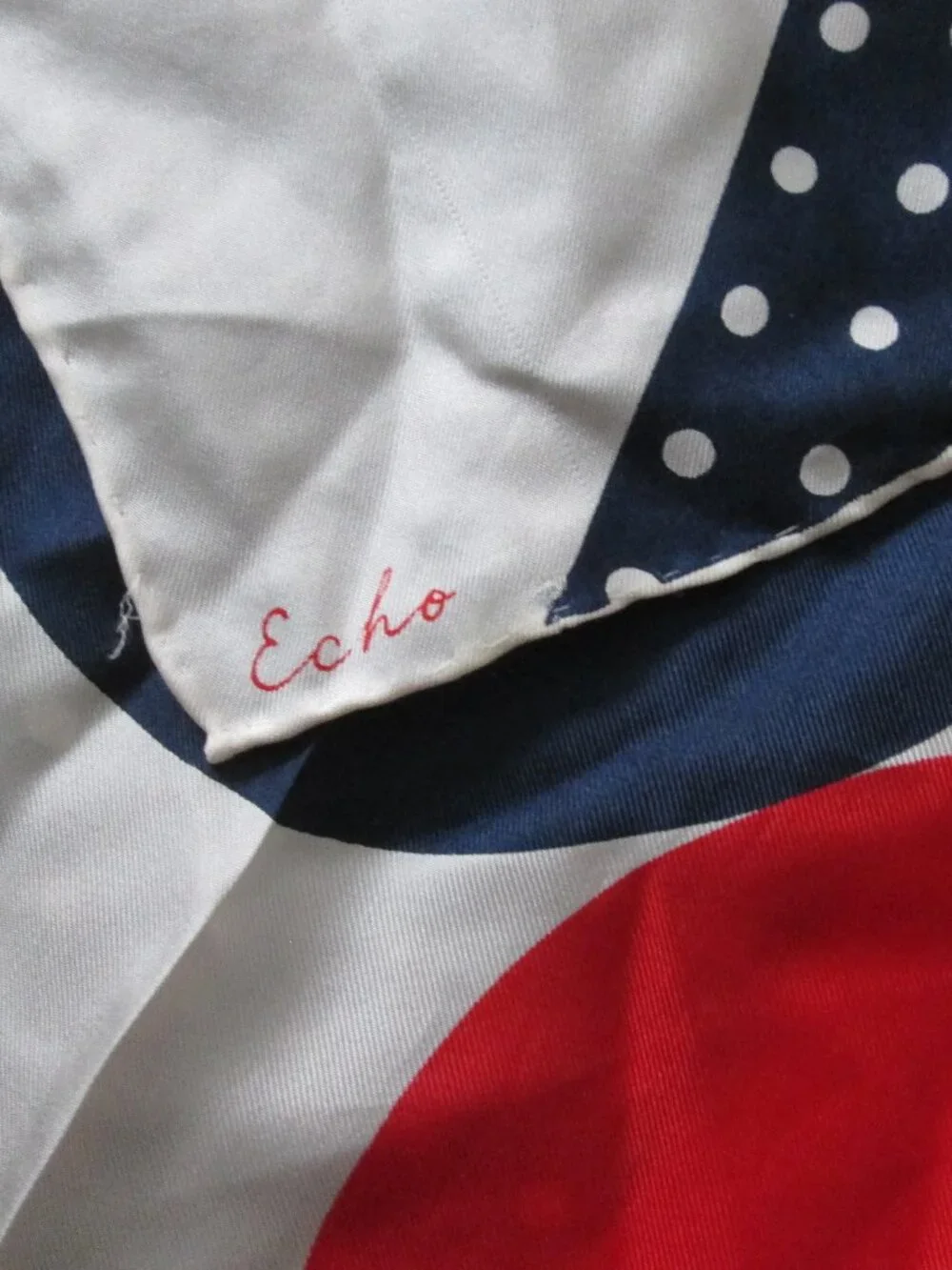 Echo silk patriotic red white blue silk scarf